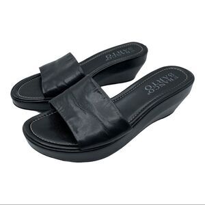 Franco Sarto Black Leather Platform Slip-On‎ Wedge Mules 7